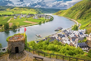 Beilstein Prints: View from Metternich Castle to the Moselle and the town of Beilstein