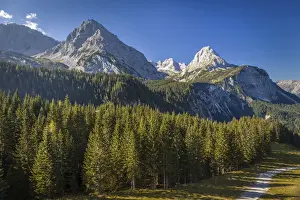 Hiking Trail Prints: View of the Mieminger mountain range from the Gais valley above Ehrwald in Tirol, Tyrol