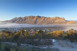 View of mist over Montagu at dawn, Western Cape, South Africa