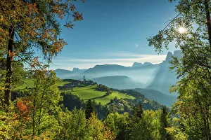 View over Mittelberg, Renon, South Tyrol, Dolomites, Italy