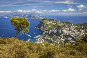 Campania Prints: View from Monte Solaro to Marina Grande, Anacapri, Capri, Gulf of Naples, Campania, Italy