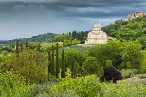 View of Montepulciano and the Sanctuary of the Madonna di San Biagio, Tuscany, Italy