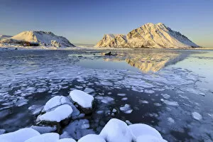Frozen Gallery: View of the mountains of Gymsoya from Smorten, Lofoten Islands Norway Europe