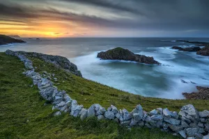 Stone Wall Prints: View over Murder Hole Beach at Sunset, Rosguil, Boyeeghter Bay, Co. Donegal, Ireland