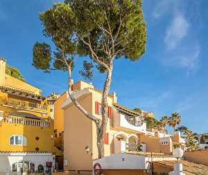 Pastel Prints: View of the nested houses of Cala Fornells, Mallorca, Balearic Islands, Spain
