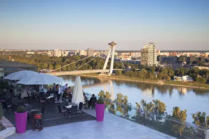 Bratislava Prints: View of New Bridge from Parliament Restaurant, Bratislava, Slovakia
