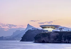 View towards Niteroi Contemporary Art Museum MAC, Boa Viagem Island, Corcovado Mountain