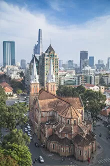 Saigon Gallery: View of Notre Dame Cathedral and city skyline, Ho Chi Minh City, Vietnam