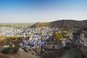 Southern Rajasthan Prints: View of old town and Bundi Palace, Bundi, Rajasthan, India