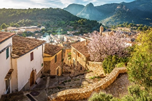 In The Evening Prints: View over the old town of Bunyola to the Serra de Tramuntana mountains