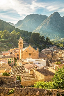 South Prints: View over the old town of Bunyola to the Serra de Tramuntana mountains