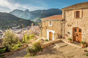South Prints: View over the old town of Bunyola to the Serra de Tramuntana mountains
