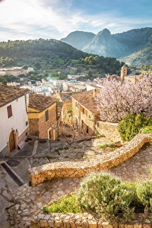 South Prints: View over the old town of Bunyola to the Serra de Tramuntana mountains