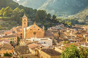 Bunyola Prints: View over the old town of Bunyola to the Serra de Tramuntana mountains