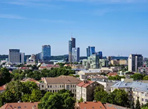 Vilnius Prints: View over the Old Town towards Snipiskes, New City Centre, sunset, Vilnius, Lithuania