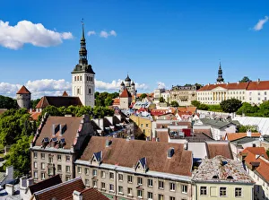 Tallinn Prints: View over the Old Town towards the St. Nicholas Church, Old Town, Tallinn, Estonia