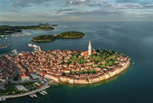 Historic Building Prints: View over the Old town to St.Caterina Island, Rovinj, Istria, Croatia