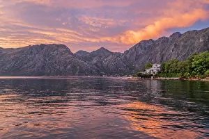 Montenegro Prints: View at Orahovac at sunset, Bay of Kotor, Montenegro