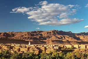 Tinghir Prints: View over palmerie to old town of Tinghir, Morocco