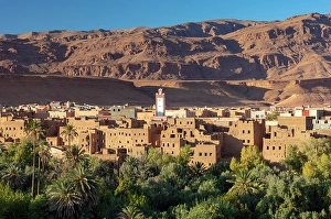 North African Prints: View over palmerie to old town of Tinghir, Morocco