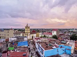 Boulevard Prints: View over Pedestrian Calle Maceo towards Nuestra Senora de la Soledad Church at dusk