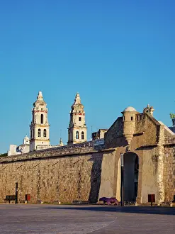 Republic Square Prints: View over Plaza de La Republica towards Puerta de Mar and Defensive Wall of the Old Town