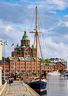 Uusimaa County Prints: View over the Pohjoissatama Harbour towards the Uspenski Cathedral