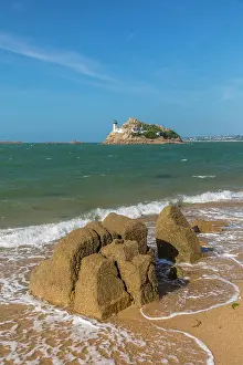 Coastal Resort Prints: View from Pointe-de-Penn-al-Lann to Ile Louet, near Carantec, Finistere, Brittany, France