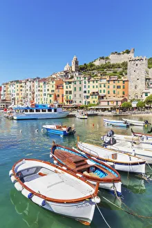 View of Portovenere village and harbour, Portovenere, La Spezia district, Liguria, Italy