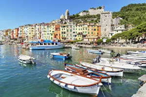 View of Portovenere village and harbour, Portovenere, La Spezia district, Liguria, Italy