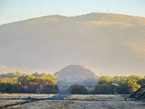 Teotihuacan Prints: View towards the Pyramid of the Moon at sunrise, Teotihuacan, Mexico State, Mexico