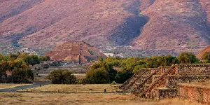 Teotihuacan Prints: View towards the Pyramid of the Moon at sunset, Teotihuacan, Mexico State, Mexico
