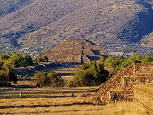 Teotihuacan Prints: View towards the Pyramid of the Moon at sunset, Teotihuacan, Mexico State, Mexico