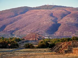 Teotihuacan Prints: View towards the Pyramid of the Moon at sunset, Teotihuacan, Mexico State, Mexico