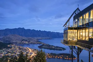 Deck Prints: View of Queenstown from Skyline Queenstown bar and restaurant at dusk, Otago Region
