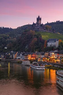 Viniculture Prints: View of the Reichsburg Cochem in the Moselle valley in autumn, Cochem