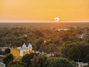 Flare Prints: View towards the Remedios Chapel at sunset, Izamal, Yucatan State, Mexico