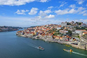 Duoro Prints: View at Ribeira with bishops palace, Porto, Protugal