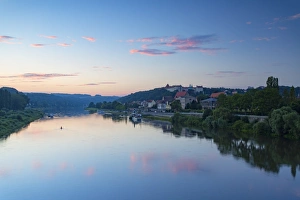 River Elbe Prints: View of River Elbe and Pirna at dawn, Saxony, Germany
