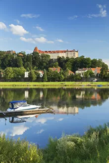 View of River Elbe and Pirna, Saxony, Germany