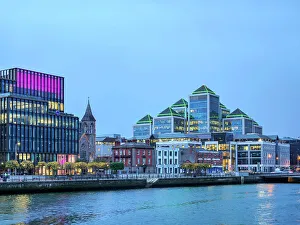 Bank Prints: View over the River Liffey towards the George's Quay Plaza at dawn, Dublin, Ireland