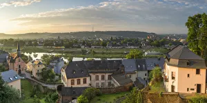 Trier Prints: View of River Mosel and skyline at dawn, Trier, Rhineland-Palatinate, Germany