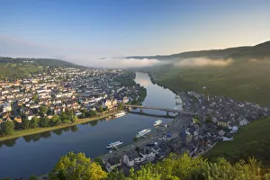 Mosel Weinstrasse Prints: View of River Moselle and Bernkastel-Kues, Rhineland-Palatinate, Germany