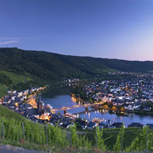 Slopes Prints: View of River Moselle and Bernkastel-Kues, Rhineland-Palatinate, Germany