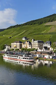 Cruise Boat Prints: View of River Moselle and Bernkastel-Kues, Rhineland-Palatinate, Germany