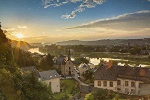 View of River Moselle at dawn, Trier, Rhineland-Palatinate, Germany View of River Moselle at dawn, Trier, Rhineland-Palatinate, Germany
