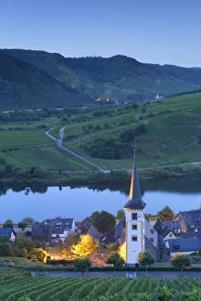 Ian Tower Prints: View of River Moselle at dusk, Bremm, Rhineland-Palatinate, Germany