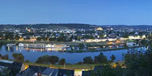 Trier Prints: View of River Moselle and Trier at dusk, Rhineland-Palatinate, Germany