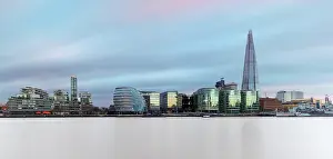 City Hall Prints: View across the River Thames at dusk towards The Shard