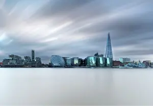 City Hall Prints: View across the River Thames at dusk towards The Shard